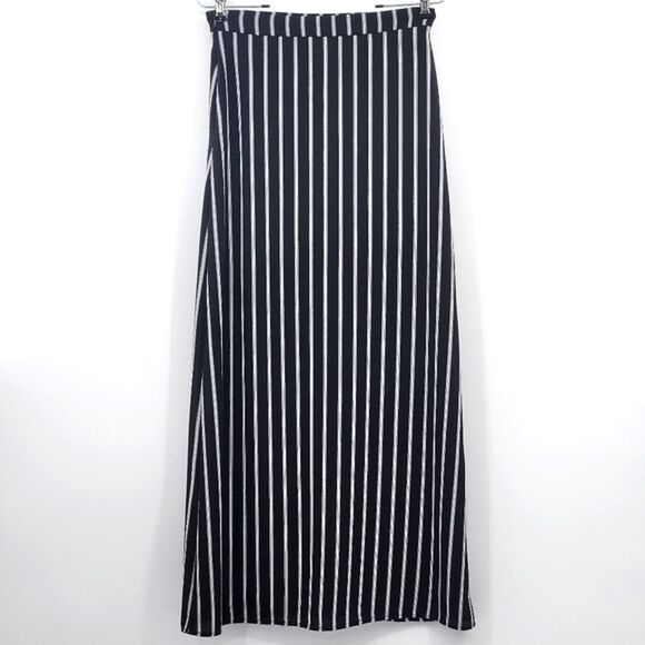 Sadie & Sage Midi Skirt Size Small Black White Pinstripes Menswear Summer Boho - Picture 4 of 10